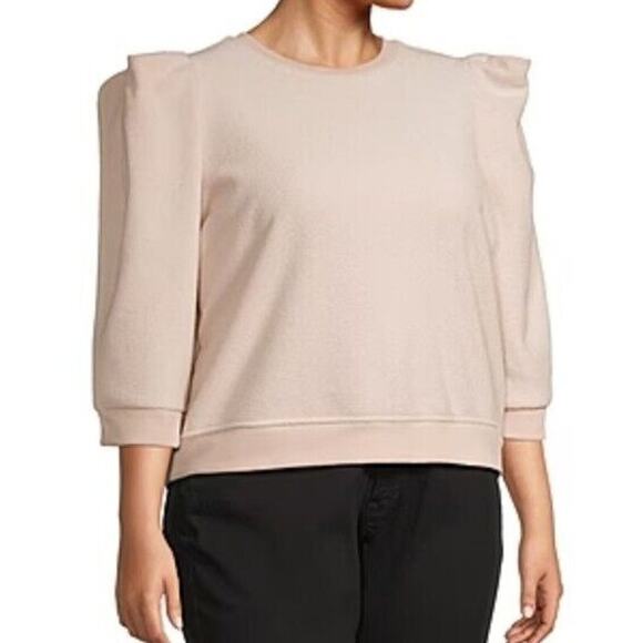 A.n.a Womens Sweater 4xl Pink Puff Sleeve Fleece 3/4 Round Neck Officewear - Picture 2 of 13